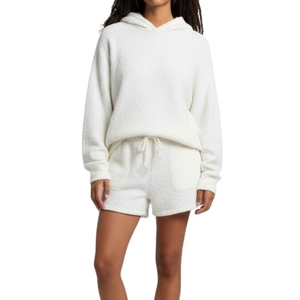 BAREFOOT DREAMS EcoChic Hoodie and Shorts Lounge Set Cream/White NWT Size W/L
